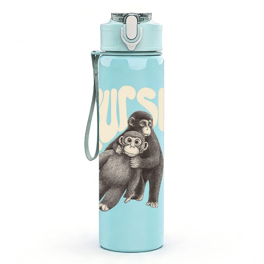 1PC Gorilla Grunge Text Design 750ml Color Plastic Sports Water Bottle Leakproof Flip Straw Lid Suitable for Sports Office Home Use