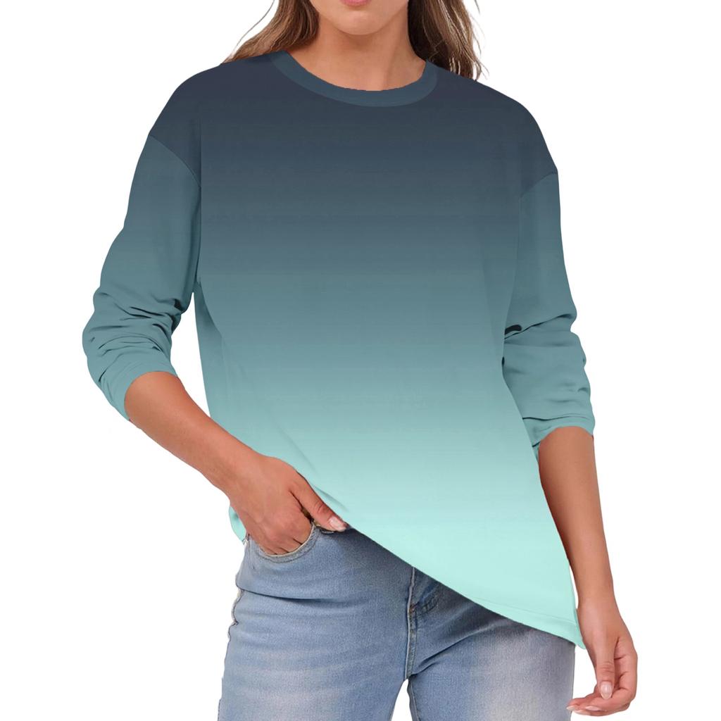 Women's Fashionable Casual Round Neck Color Long-sleeve Top