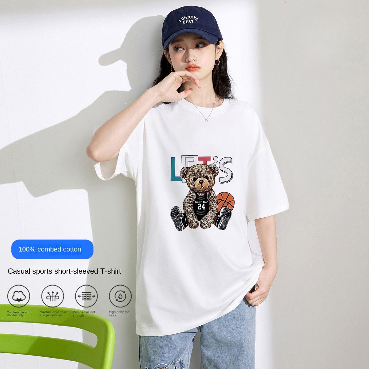 Летняя хлопковая футболка с коротким рукавом с буквенным принтом — фото 3