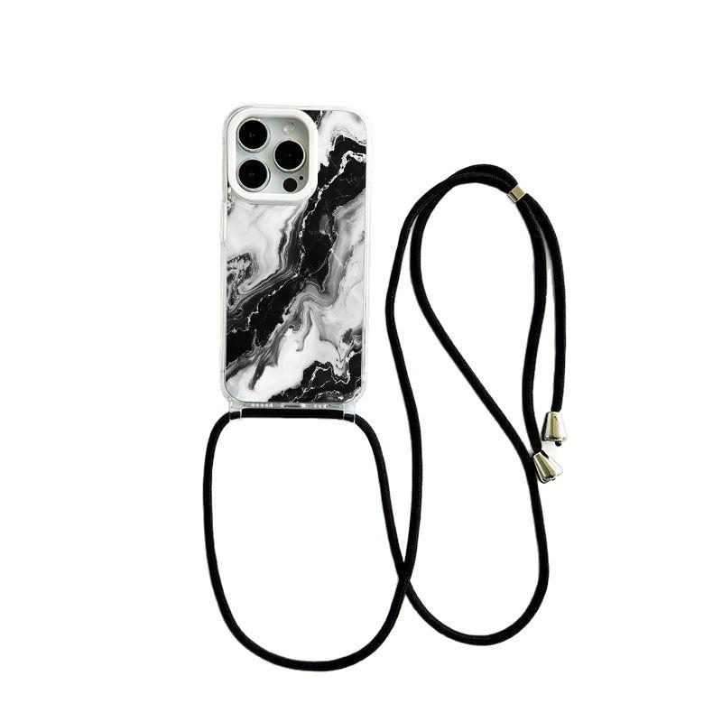 European & American Marble Crossbody Lanyard Phone Case for iPhone 14 and 16 Pro Max