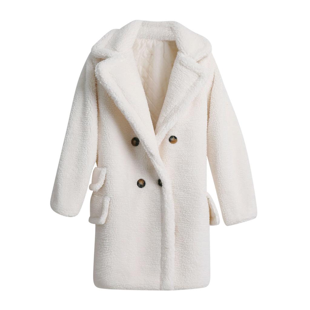 Fashion Women Solid Medium Turn-Down Collar Warm Plush Coat