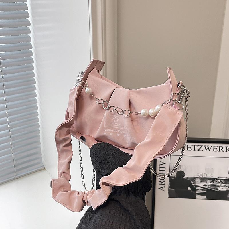 

Women s bag 2025 summer new trend versatile fashion beaded pleated handbag casual foreign texture messenger bag рожевий