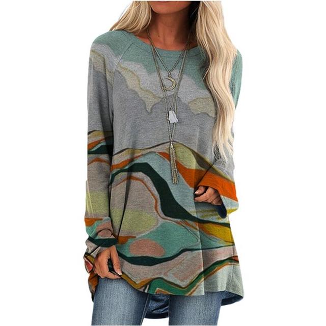 Cartoon Katzen Auf Die Baum Drucken T-shirt Langarm Frauen Tops Plus Größe Casual T-shirts 2XL 3XL Runde Beck Lose shirts Femme