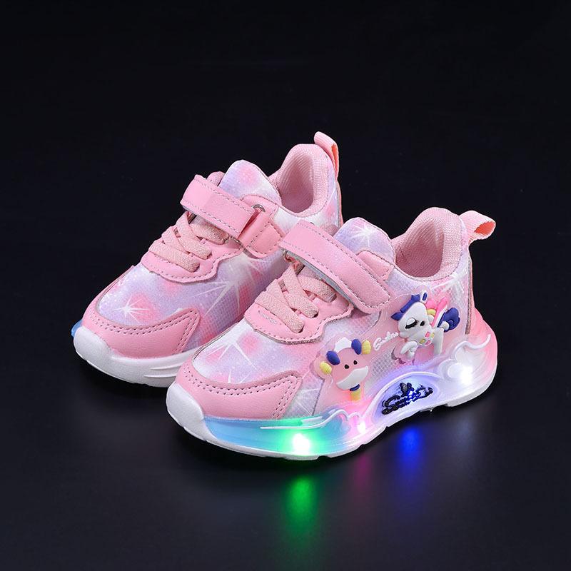 

Girls Cartoon Casual Slip-on Sports Shoes with Velcro Fastening and Light-up Design 21 розовый