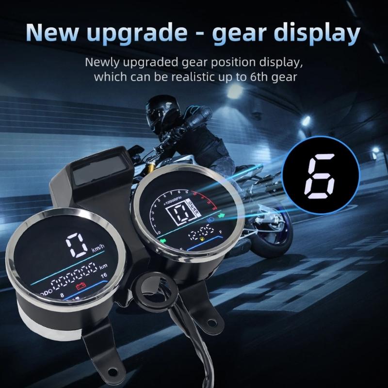 Digital Display Cluster Speedometer Odometer Dashboard Suitable for GN125 Waterproof Motorbike Instrument LED Tachometer