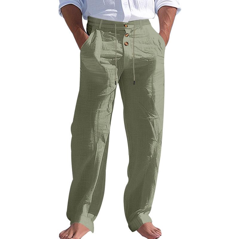 2026 Men's Casual Breathable Cotton Linen Trousers - Solid Color, Four Seasons Straight, Loose Fit Sweatpants