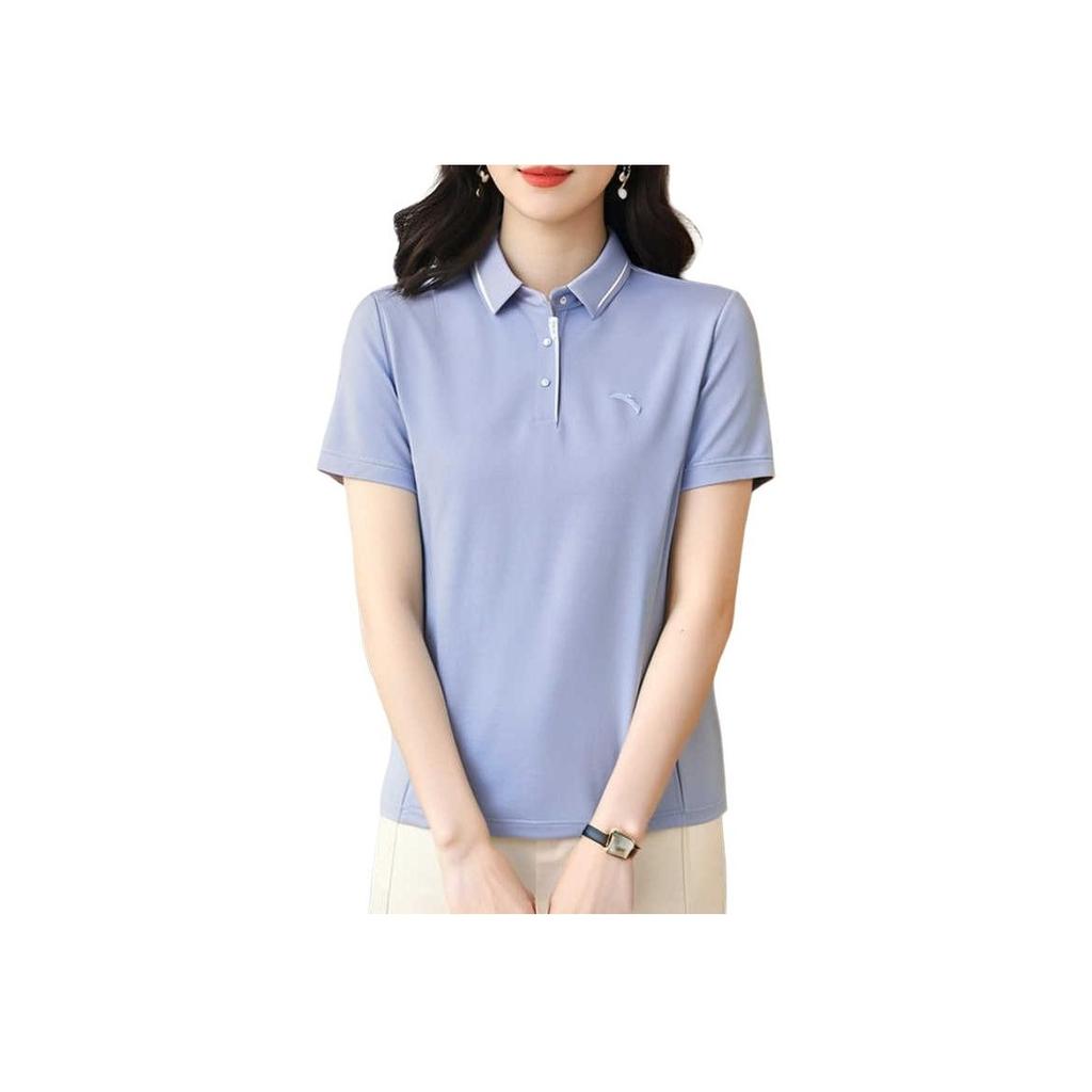 Anta Training Series Sports Casual Simple Solid Color Pullover Short Sleeve Polo Shirt Women Polo Shirt Twilight-Ice-Blue 162527126-3