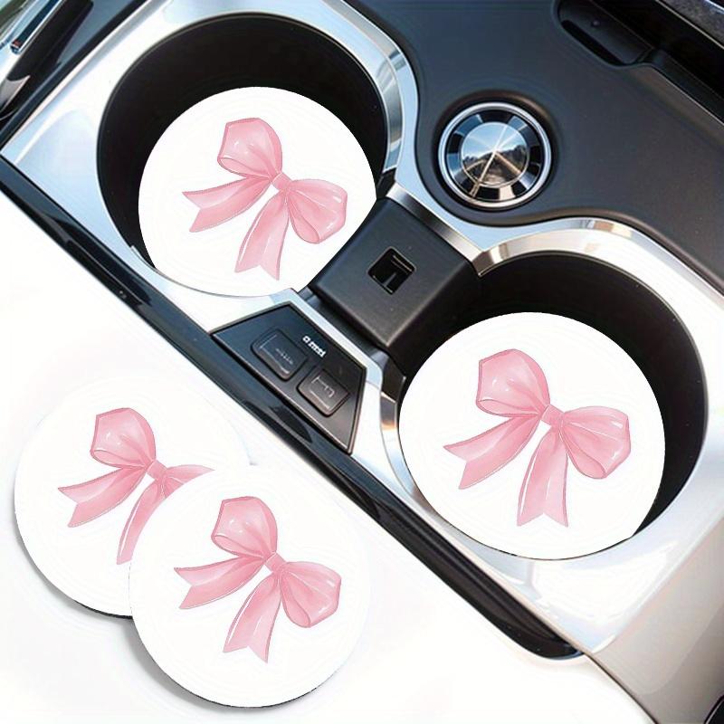 2pcs Non-Slip Pink Bow Pattern Vehicle-Mounted Cup Holder, Universal Cup Holder, Water Absorption Coasters, Car Interior Design Accessories