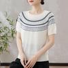 Fair Isle Retro Jacquard Tencel Short Sleeve Knit Top for Mothers - Summer New Arrival for Mid-Aged and Elderly Women
