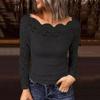 Schulter Langarm Tops Hohl Stickerei Spitze Shirt Tops Slim Fit Einfarbig Bluse Streetwear