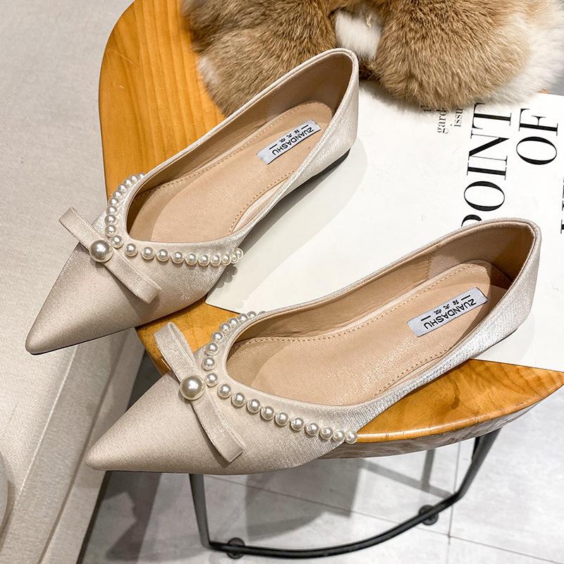 Summer Temperament Pointed Single Shoes Women'S Flat Bottom Evening Wind Versatile Large Size Women'S Shoes 41-43 Gentle Wind