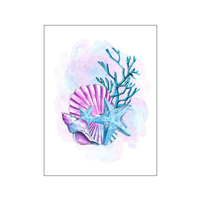Mermaid Poster Cartoon Starfish Wall Art Hippocampus Nordic Poster and Print White Purple Canvas Painting Picture Home Decor No Frame
