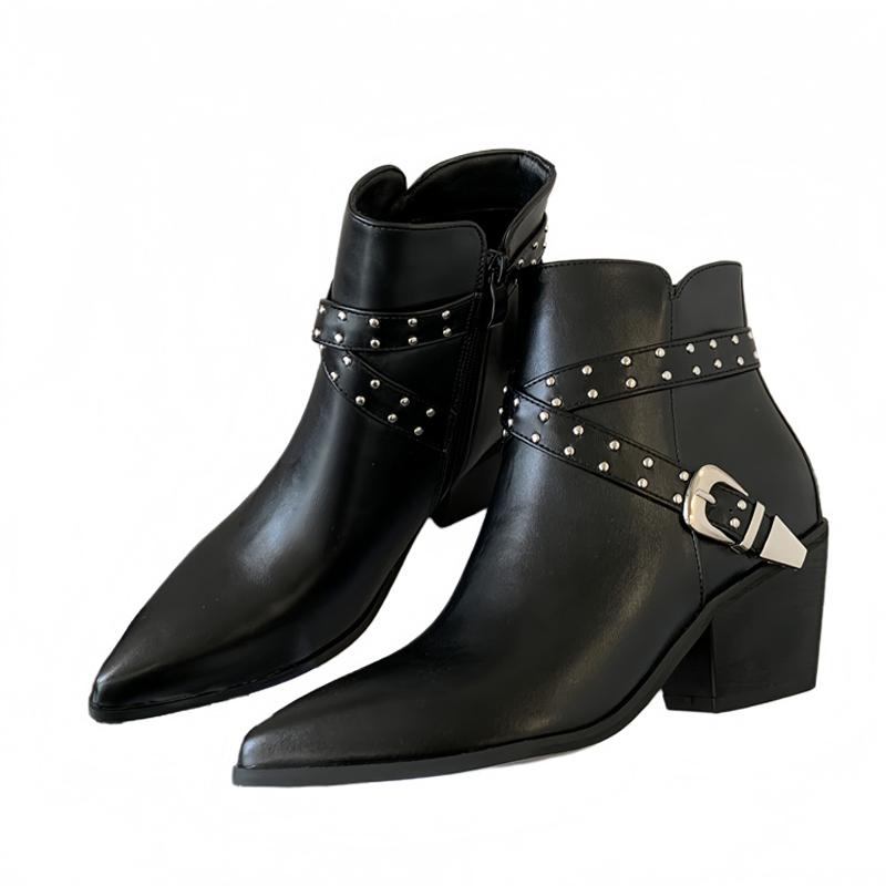 Fashion Liyke Punk Style Mode Nieten Schnalle Riemen Chelsea Stiefeletten Damen Niedrige Dicke Absätze Herbst Winter Schuhe Damen Reißverschluss Kurzer Stiefel