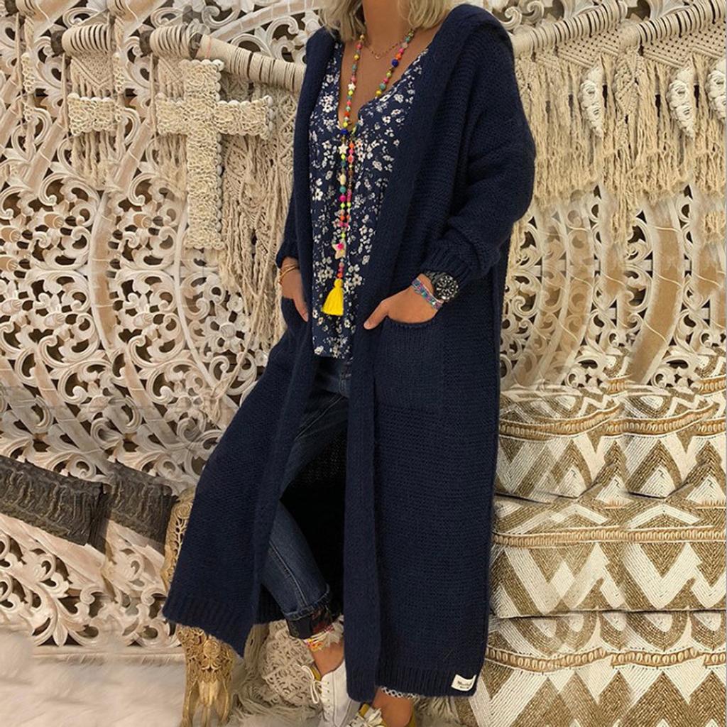 Womens Long Cardigan Sweaters Hooded Knitted Oversized Sweater Coat