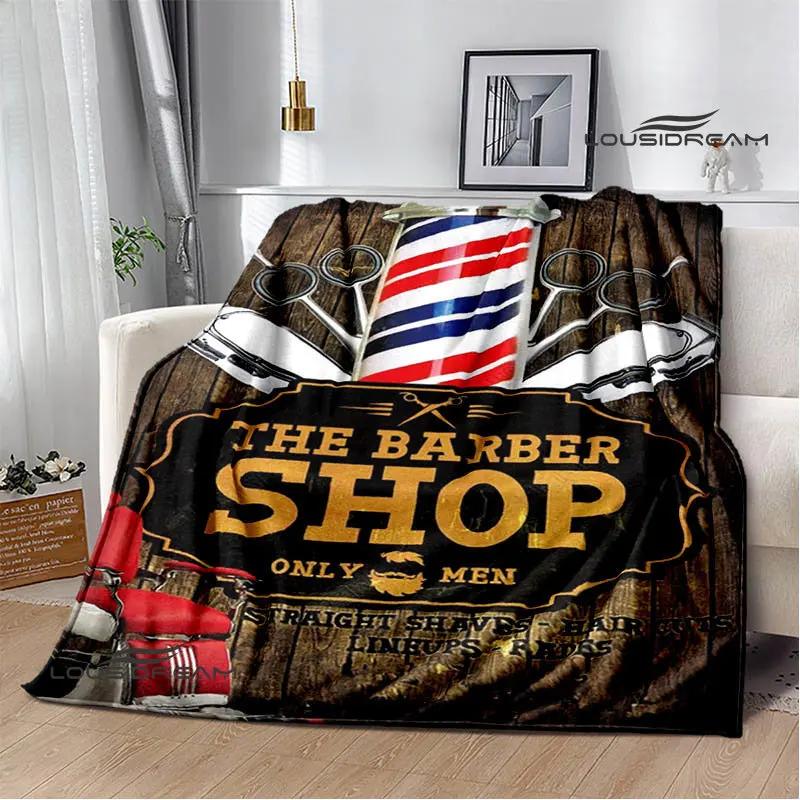 Barbershop retro print blanket children's warm flange blanket home travel blanket bed linings Picnic blanket birthday gift