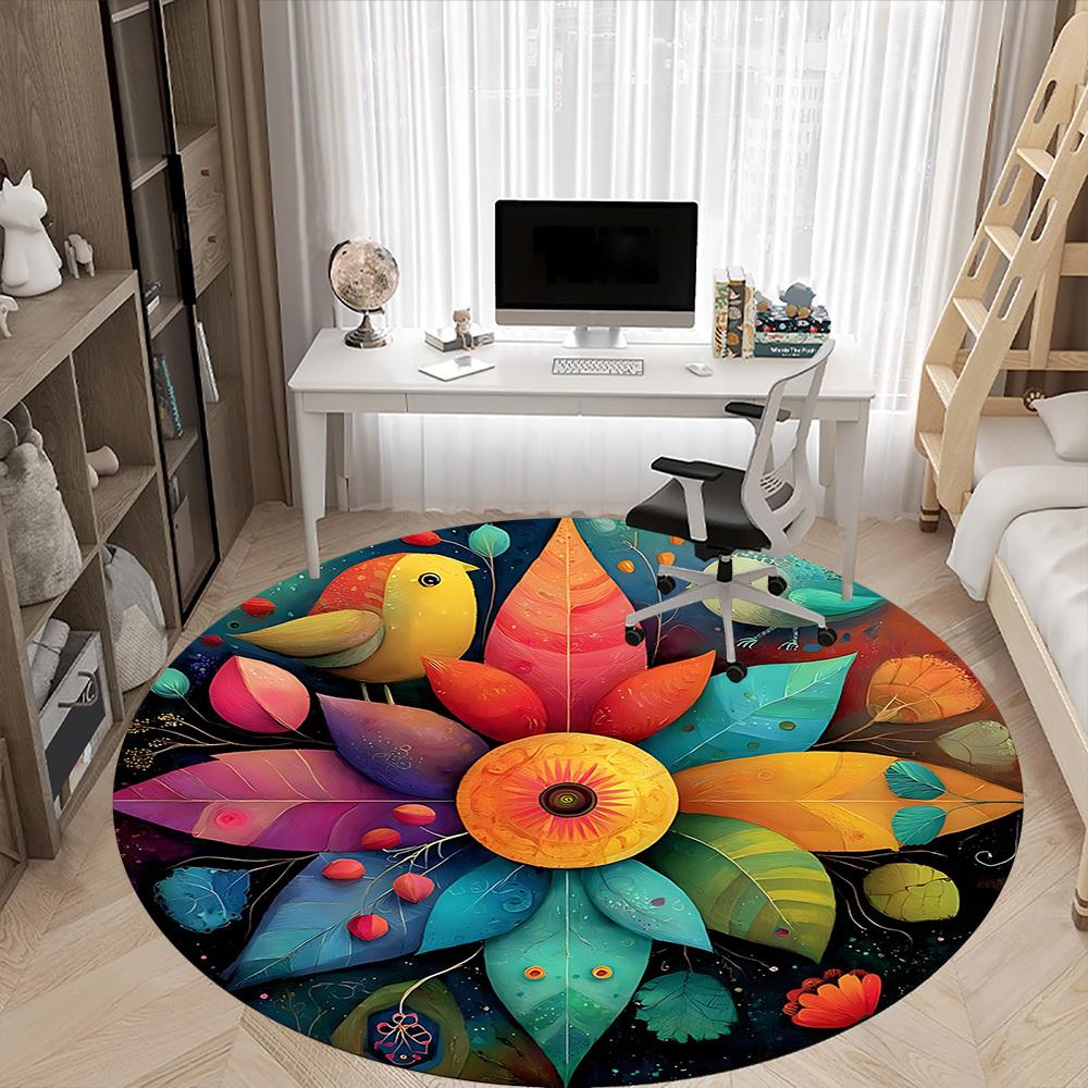 1pc Floral Mandala Office Round Area Rug, Under Office Chairs Bedroom Living Room Home Decor, Room Deco