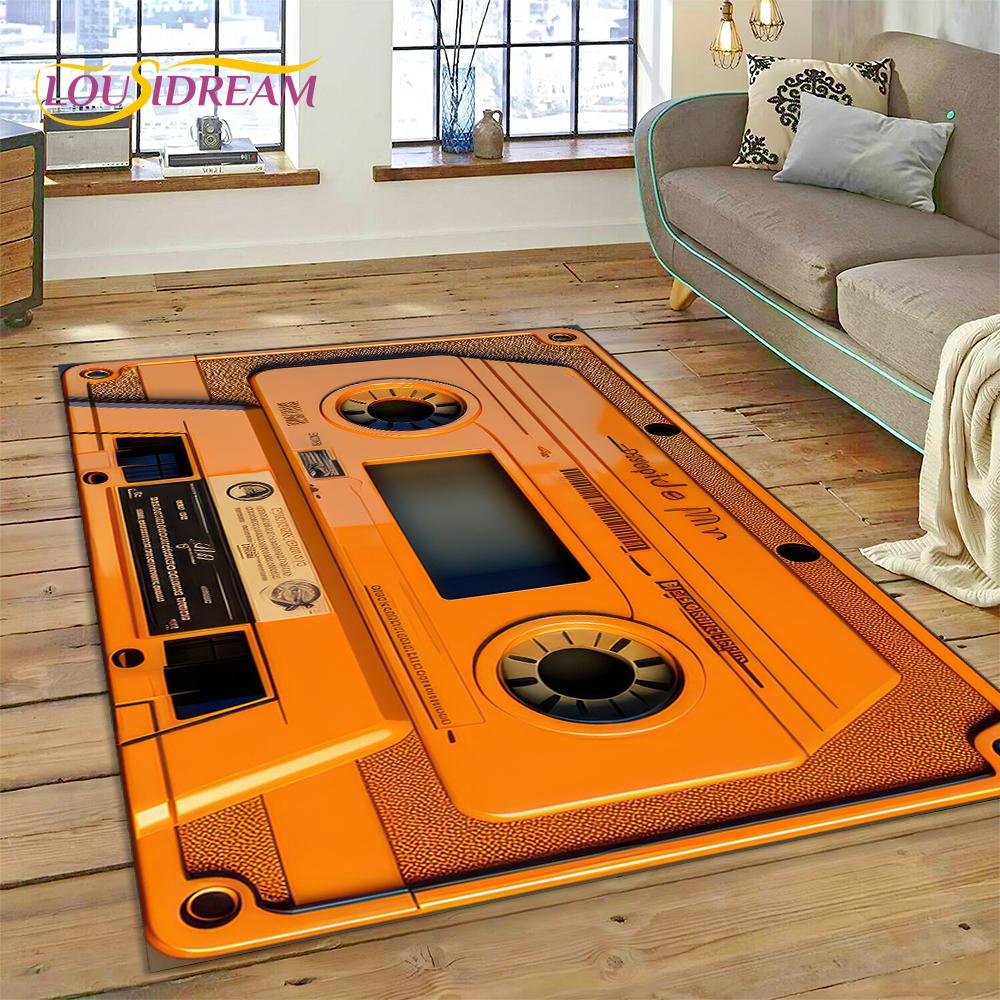 Alfombra con grabadora de casete de música 3D, instrumento de CD retro, para dormitorio, sala de estar, decoración del sofá del hogar, alfombra de suelo para decoración infantil