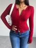 Women's Tops Y2K Solid Color Slim Cardigan Button Long Sleeve T-Shirt