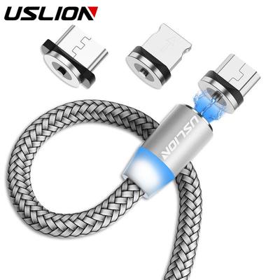 USLION 1M 2A 360-Grad-Auto-Connect-Telefonlade-Blaulicht-Rundstecker-Magnetkabel