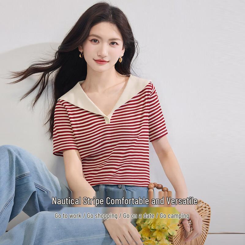 Sllsky Women s Nautical Striped T-shirt S