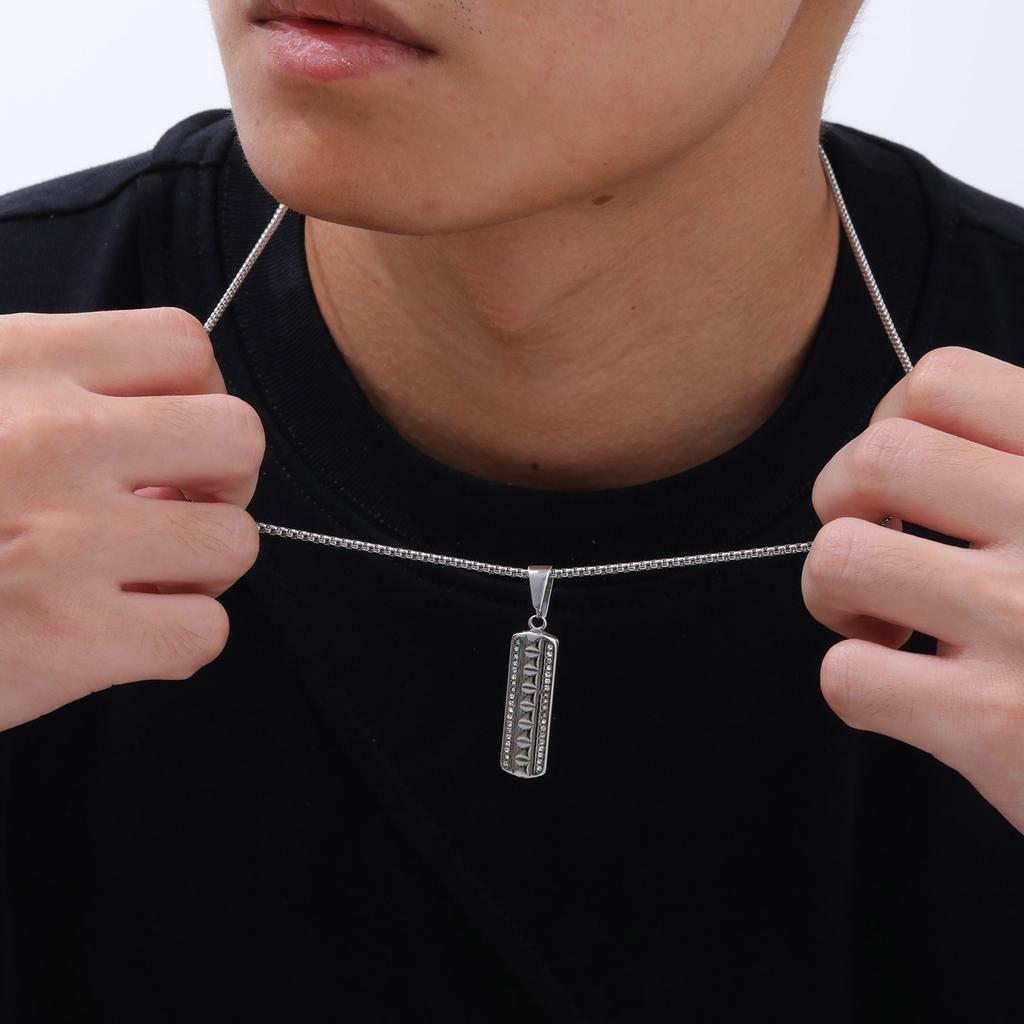 Vertical Bar Necklaces for Men Boys,Zircon Embossed Stainless Steel Pendant Necklaces,Stylish Trendy Jewelry Gifts