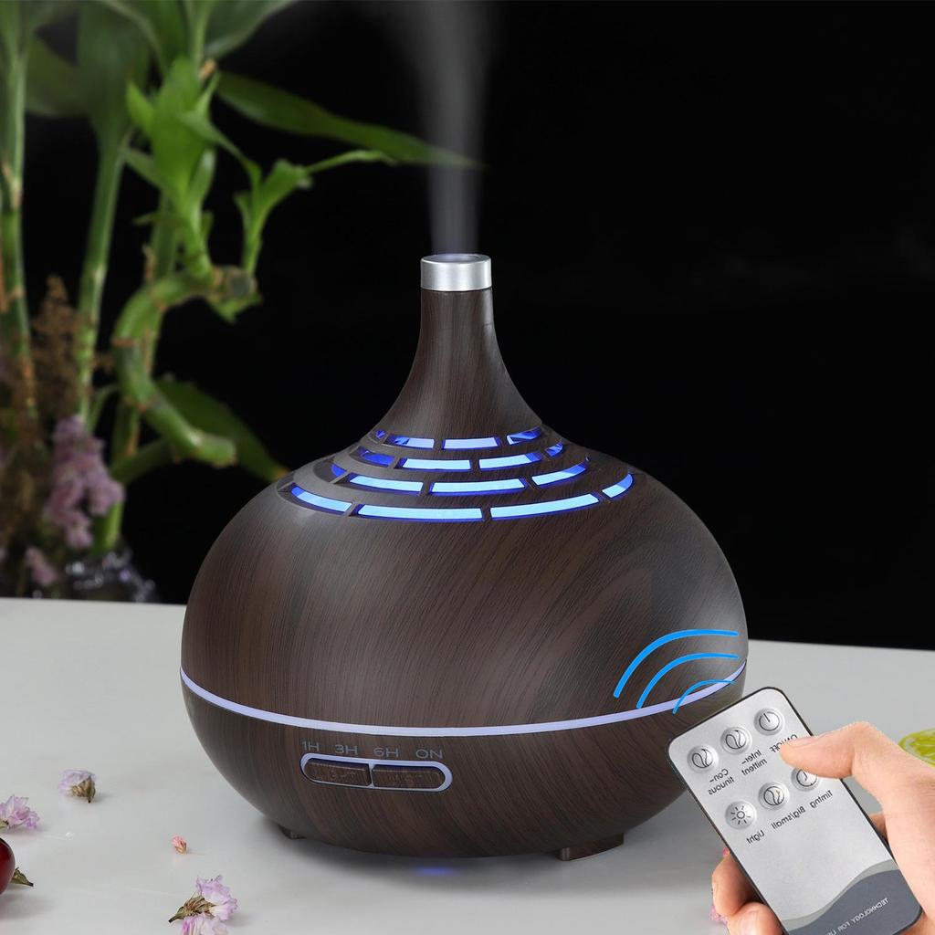 400ml Wood Grain Ultrasonic Aroma Diffuser with Remote Control - Essential Oil Humidifier for Home and Room Air Conditioning