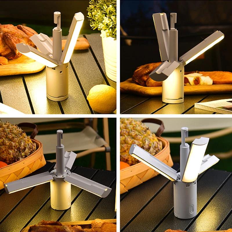 LED Outdoor Camping Light Waterproof Foldable Portable Rechargeable Desk Lamp Indoor Dormitory Multifunctional Hanging NightLamp