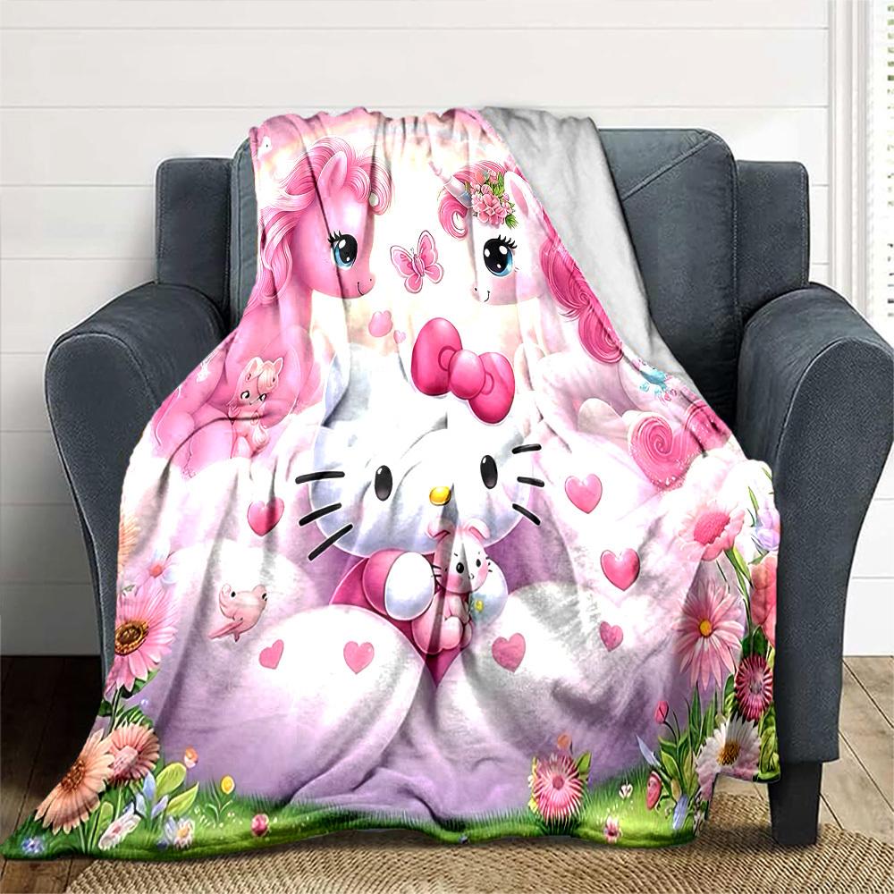 1 Stück Hello Kitty Einhorn Decke Leichte Flanell Überwurfdecke für Sofa Bett Reise Camping Wohnzimmer Büro Couch Stuhl