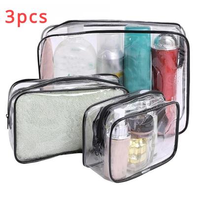 3pcs/set Home Travel Transparent Makeup Bag Toiletries Bag Bath Supplies Waterproof Travel Cosmetic Bag Bathroom Organizers