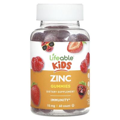 Gomas de zinco para crianças, sabor natural de frutas vermelhas, 15mg, 60 gomas