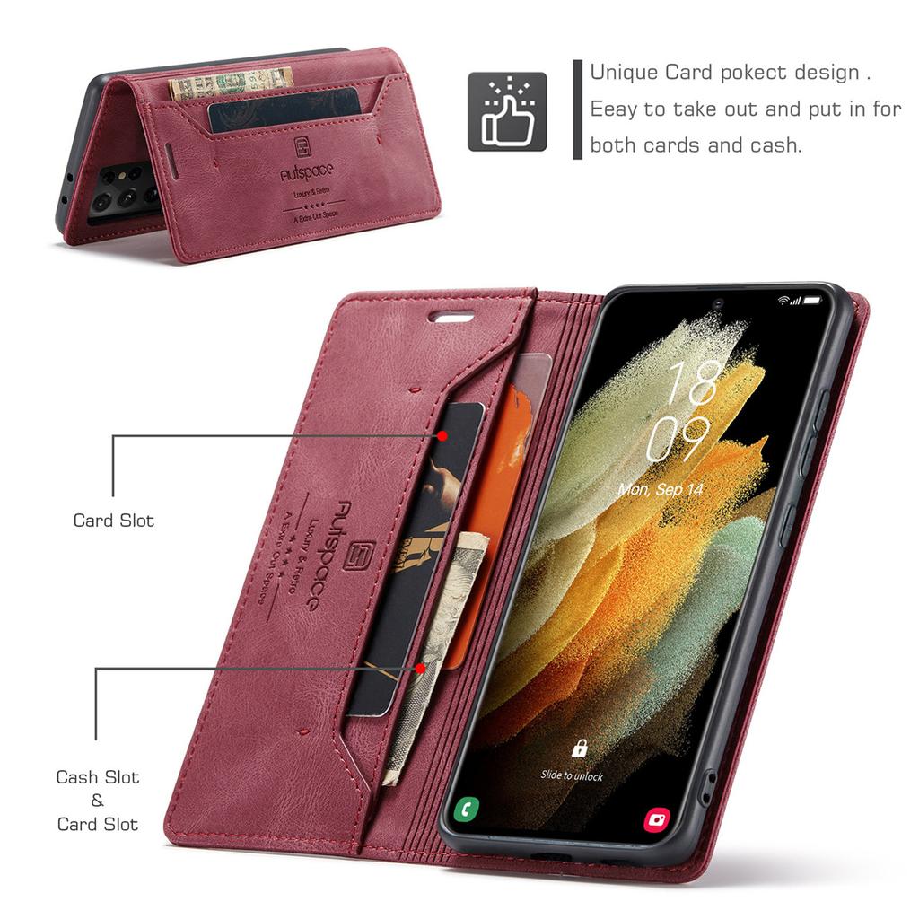 Premium Vintage Leather Wallet Case for Samsung Galaxy S21 Ultra - Flip Cover with Card Slots, Shockproof Retro Style (4 Colors)