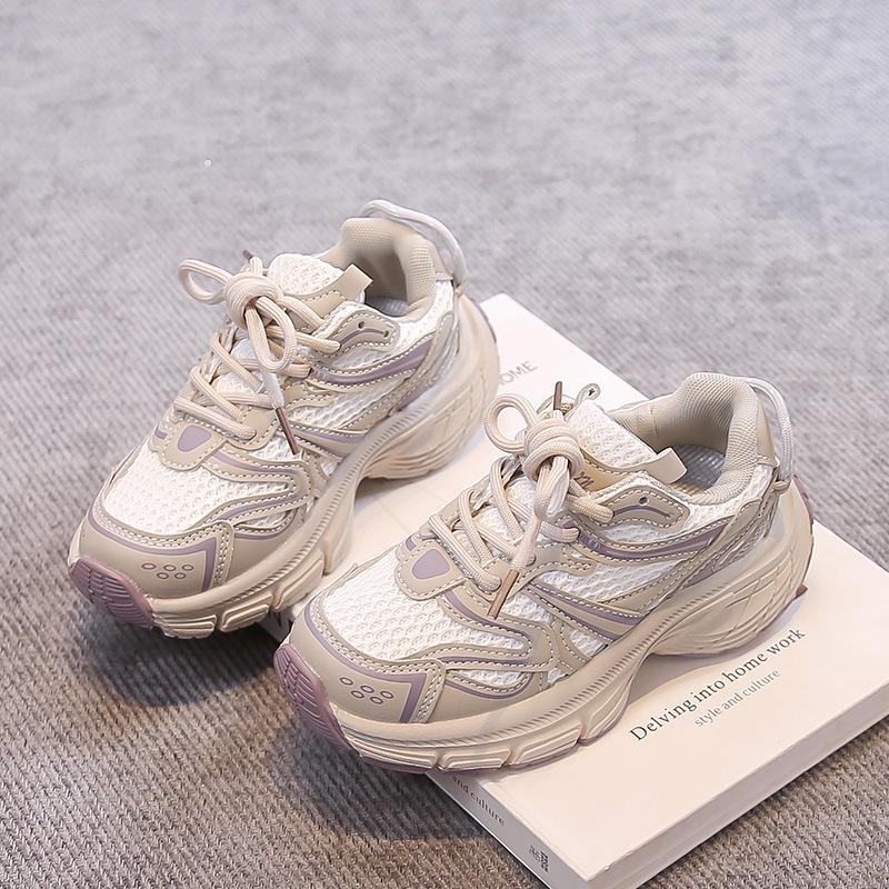 Girls' sports shoes Boys' mesh breathable dad shoes 2025 autumn new children's net shoes medium and older children's running shoes