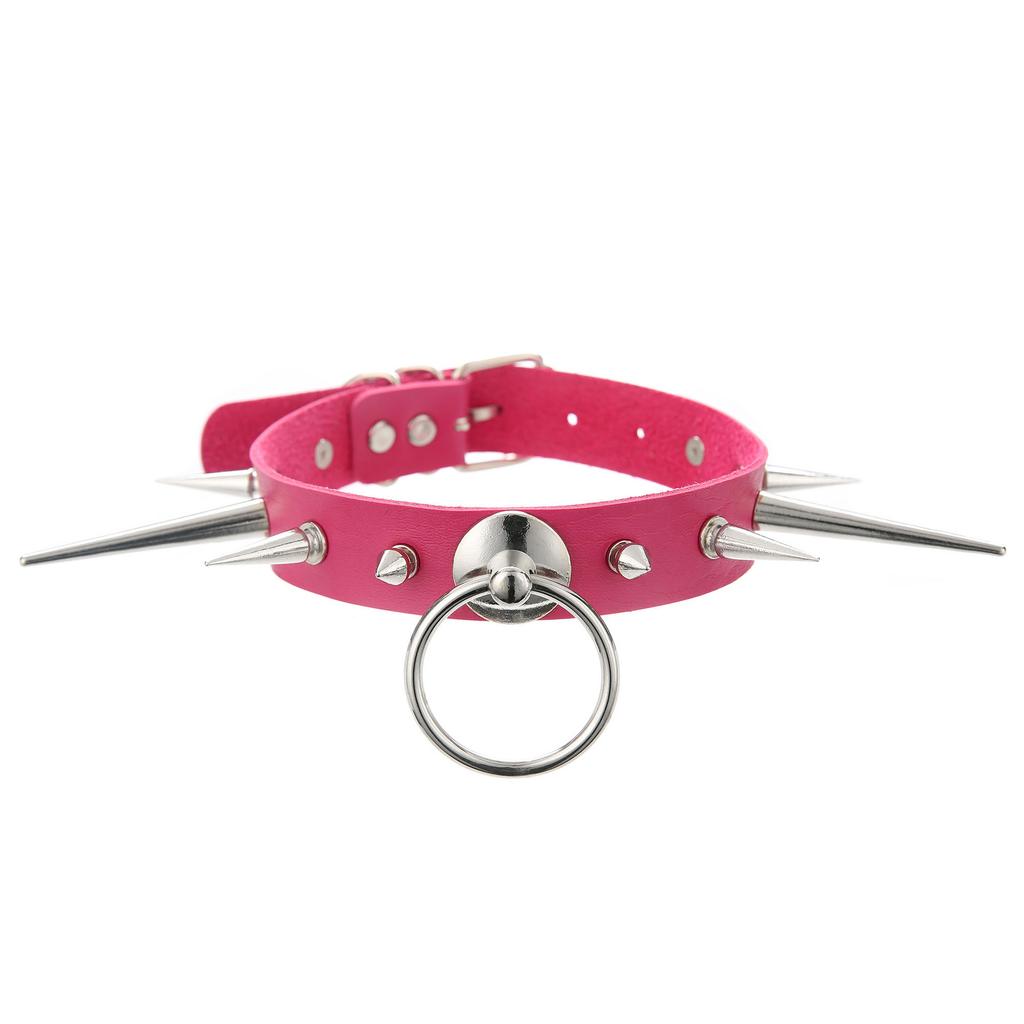 Punk Long Spike Choker Faux Leather Collar For Women Men Cool Big Rivets Studded Chocker Goth Circle Pendant Necklace Accessorie