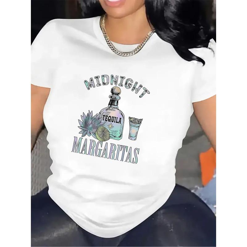 European sizes T-Shirt in Black And White Featuring a Midnight Margaritas Design, Perfect for Use in Bars Or Restaurants