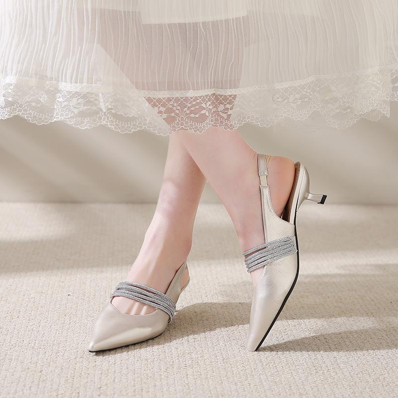 Fashion Temperament Rhinestone Thin Heel Pointed Sandals Women's Summer New High-end Celebrity Style Single Shoes