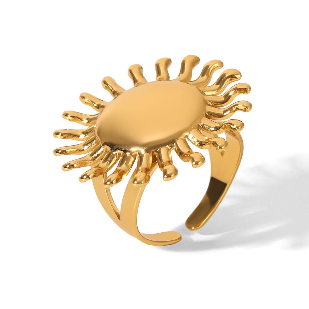 18k Gold Plated Stainless Steel Sunflower Open Ring for Women, Non-fading Versatile Titanium Steel Ring