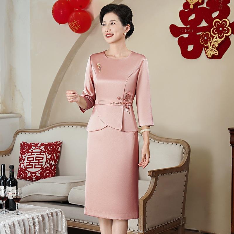 Spring new wedding dress mother light high-end atmospheric fake two-piece wedding banquet mother-in-law dress