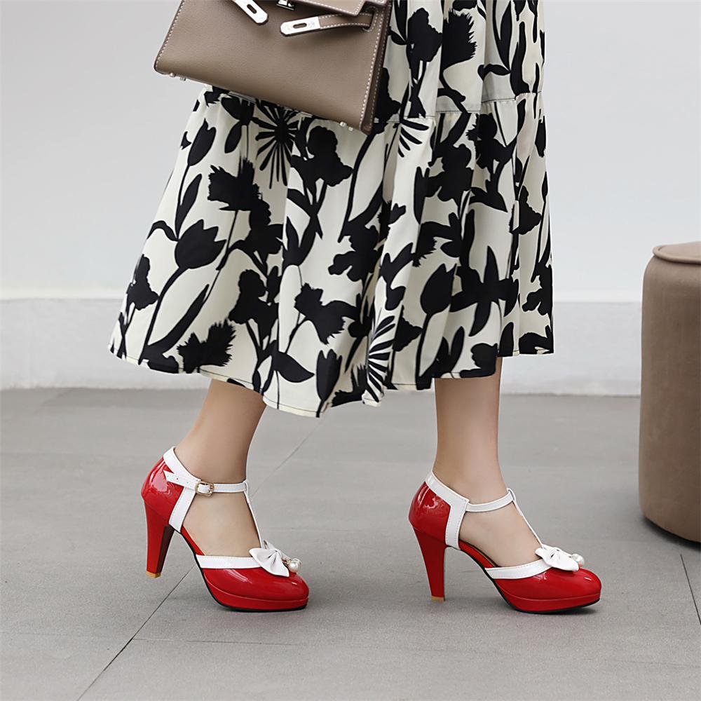 Fashion Spring Shoes Woman Pumps Ankle Strap Bow Wedding Party Shoes Platform Dress Women Shoes High Heels Ladies Shoes Plus Size 32-43