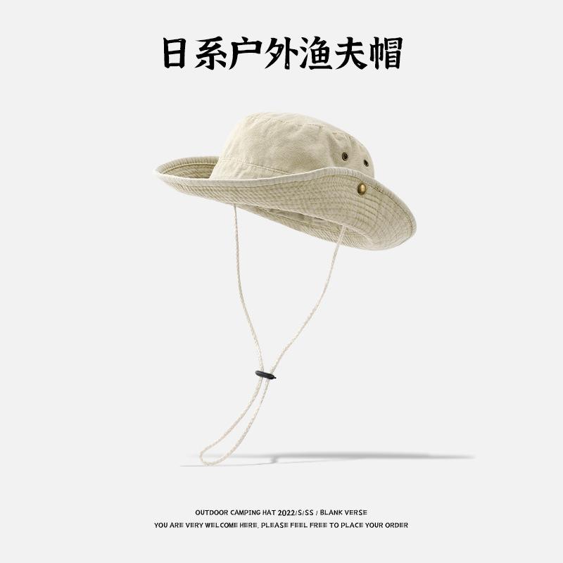 Western Cowboy Hat Drawstring Fisherman Hat Men's and Women's Summer Vacation Sunscreen Hat Breathable Big Eaves Mountaineering Hat Fishing Hat
