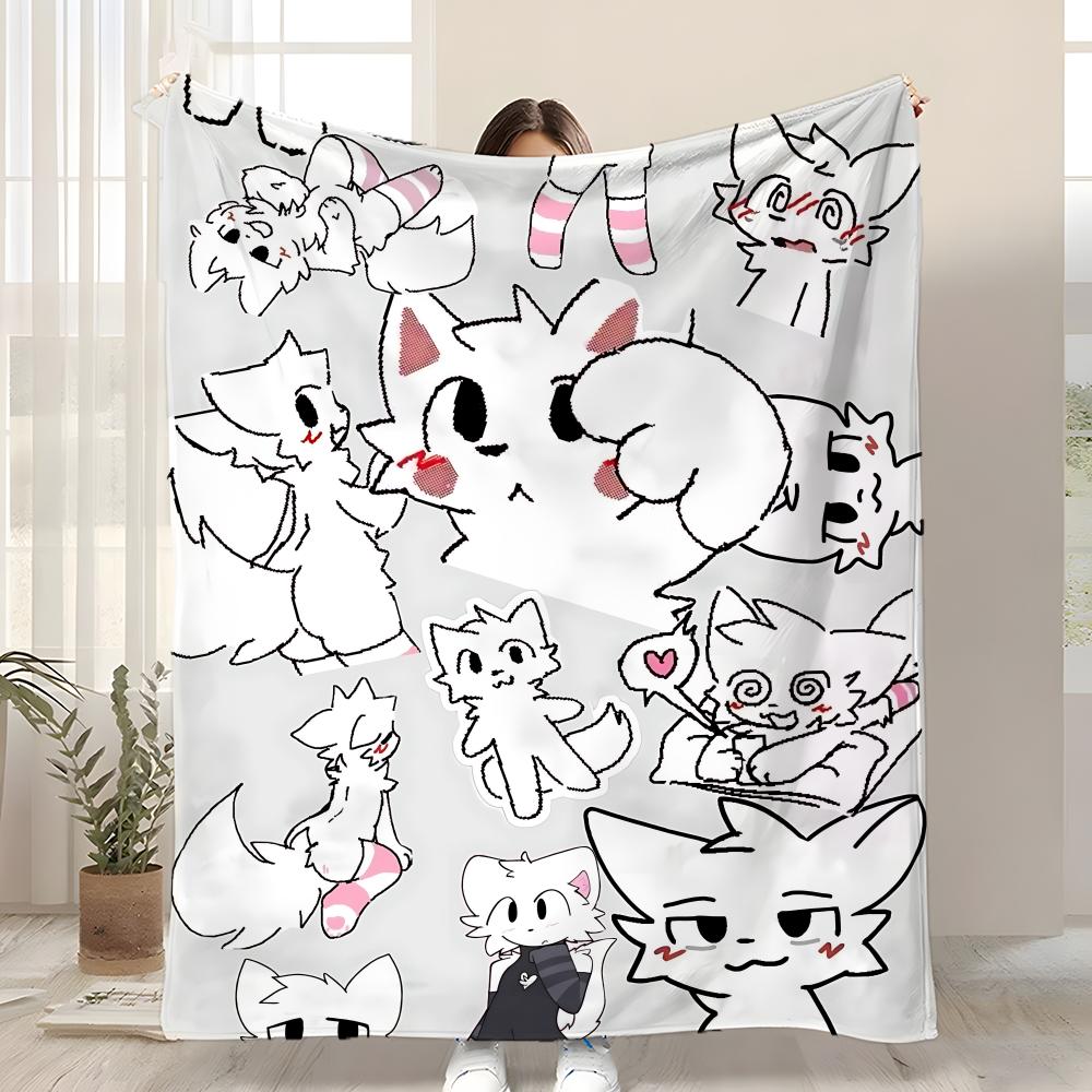 Cute Cat b-Boykisser Throw Kid-Friendly Flannel Throw Blanket Soft Warm Anti-Static Washable All Season