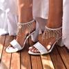 2025 White Satin Satin Thick Heel Large Size Rhinestone 7CM Sandals with Sandals
