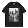 Harajuku Y2k Casual and Fashionable Clothing with Smoky Cat Prints for Both Men and Women, 100% Pure Cotton Short-sleeved