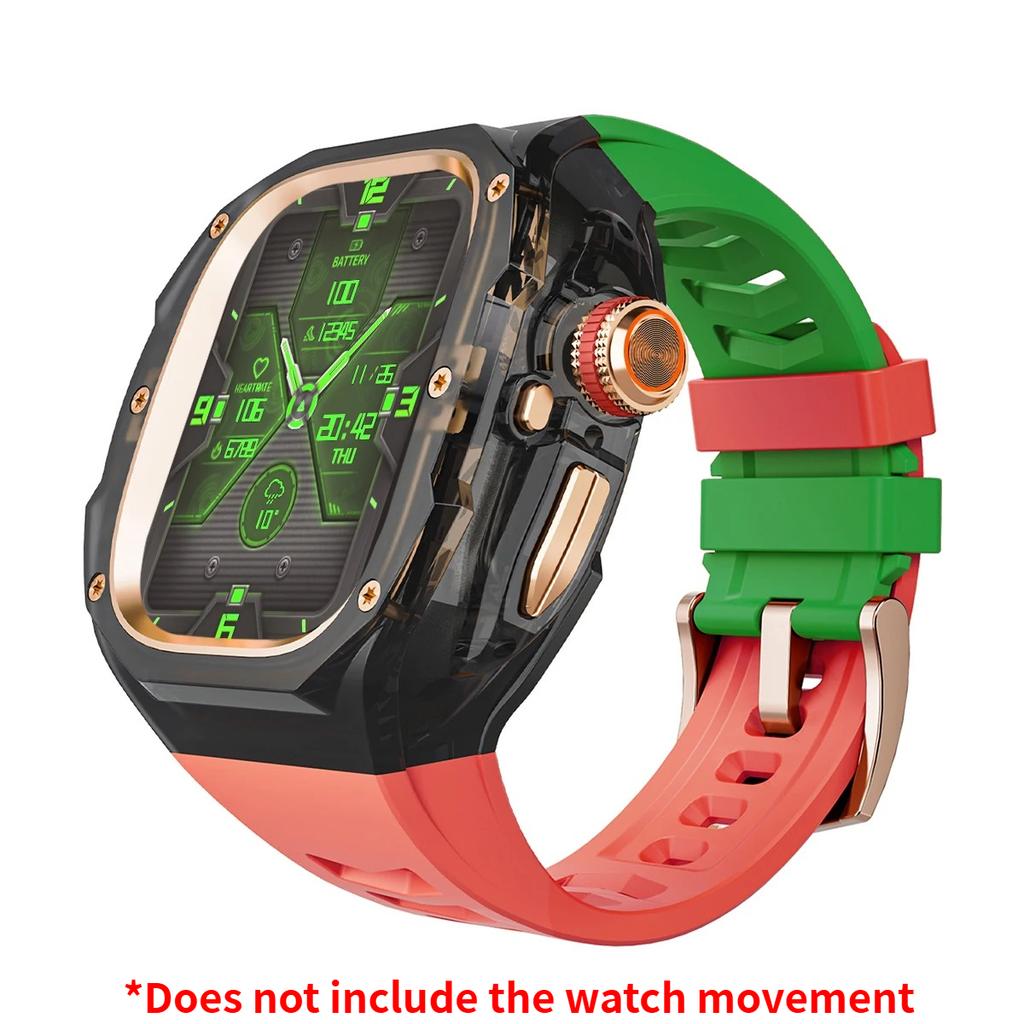Prabangus modifikacijų rinkinys Apple watch Ultra 3/2/1 49mm Sportinis guminis dirželis+Dėklas Iwatch ultra 49mm Skaidrus Glacier dėklas Modifikavimo rinkinys