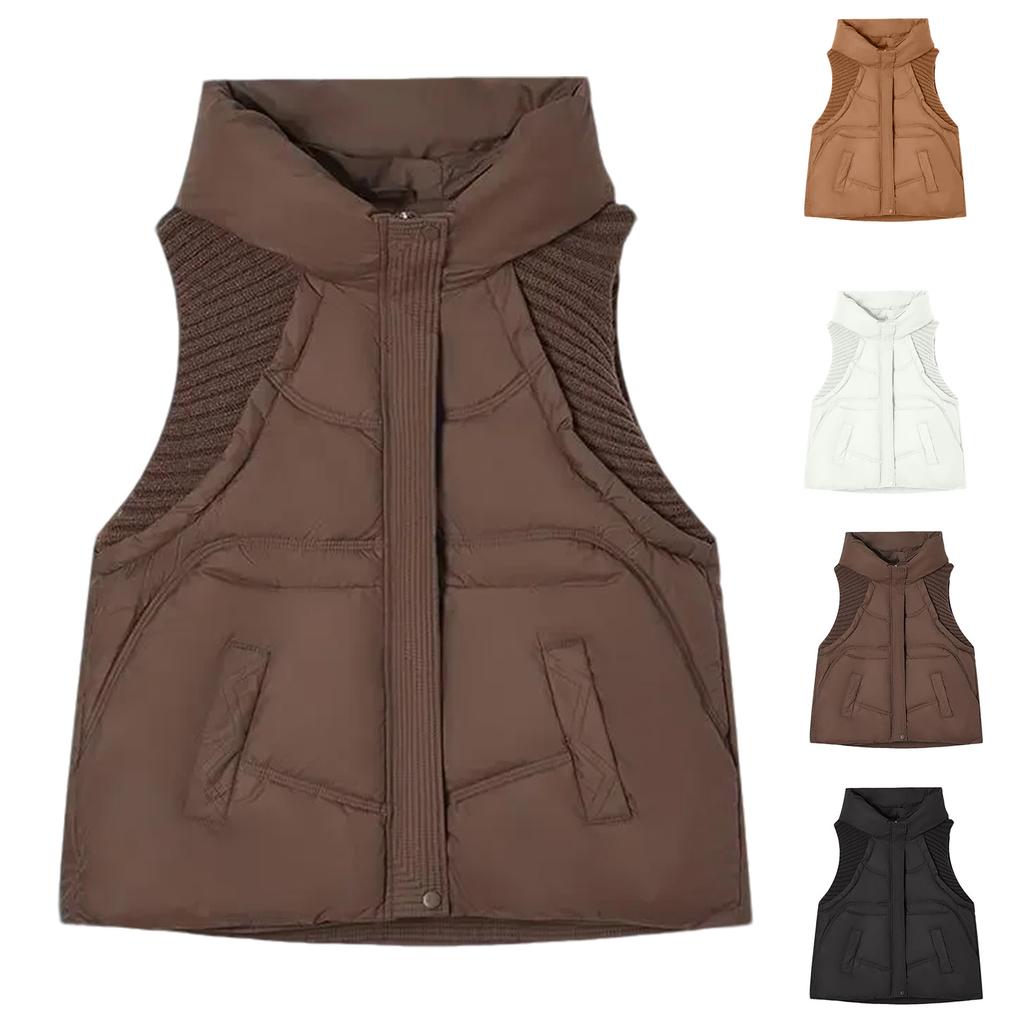 Women's Solid Color Zipper Fashion Pockets Stand-Up Collar Vest Top Coat