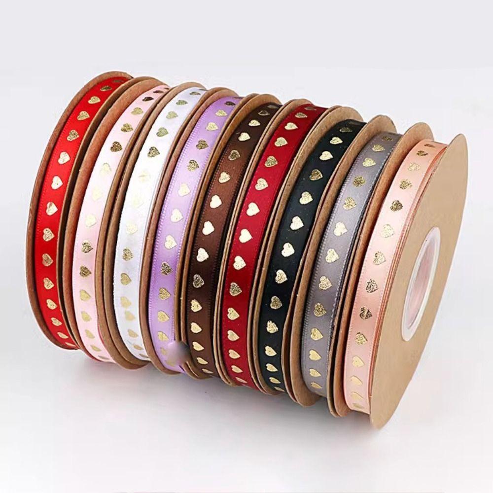 1cm*30 meters Valentine's Day Series Ribbon Love Printed Festive Atmosphere Ribbon Gold-stamped Heart Ribbons DIY New Year Gifts