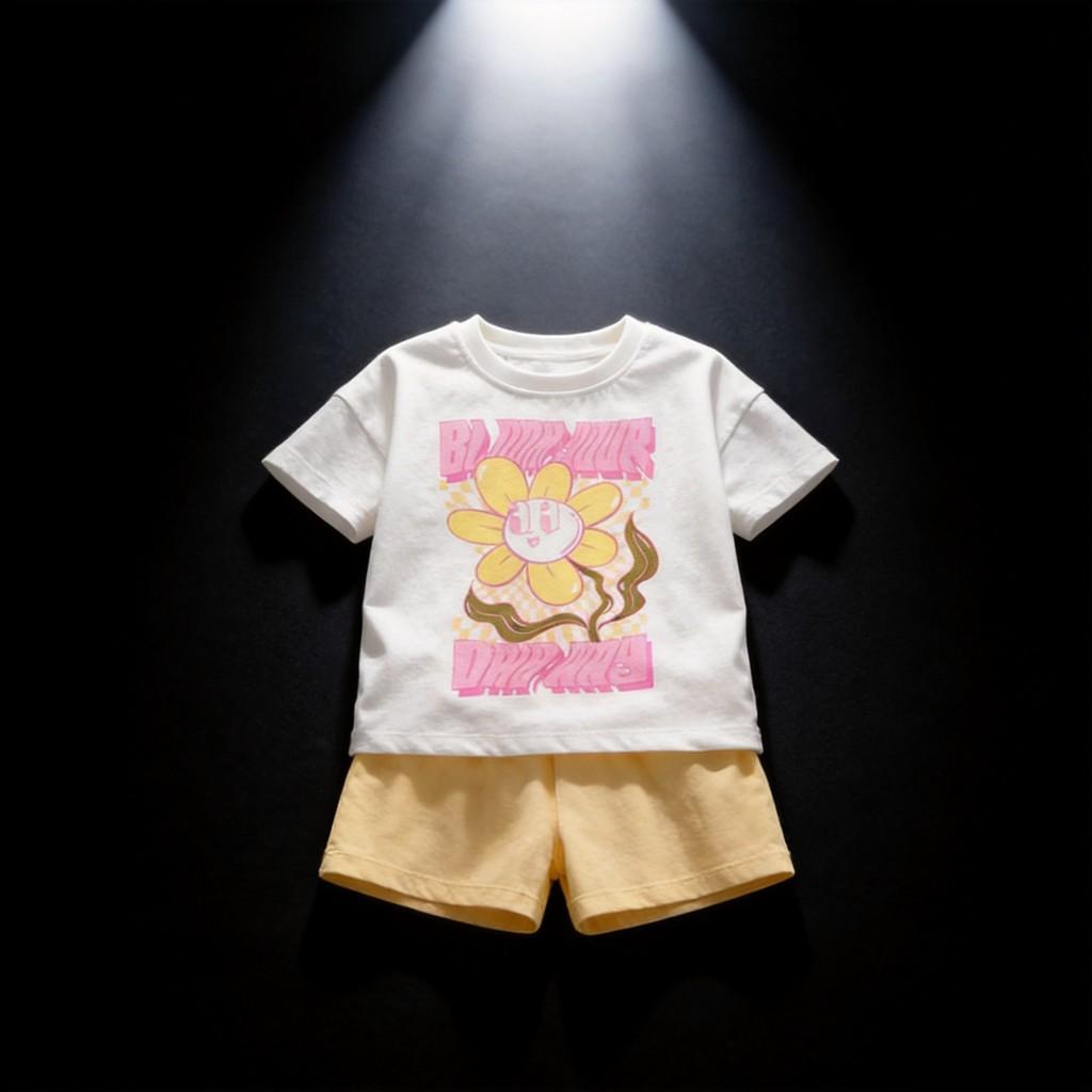 Cute Girl Summer Outfit Set With Cotton Fabric For Ages 3 To 8 Years