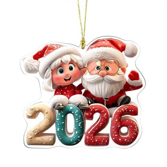 Christmas Santa Ornament 2026 Round 2D Acrylic Santa Claus Christmas Tree Ornament for Holiday New Year Home Decor