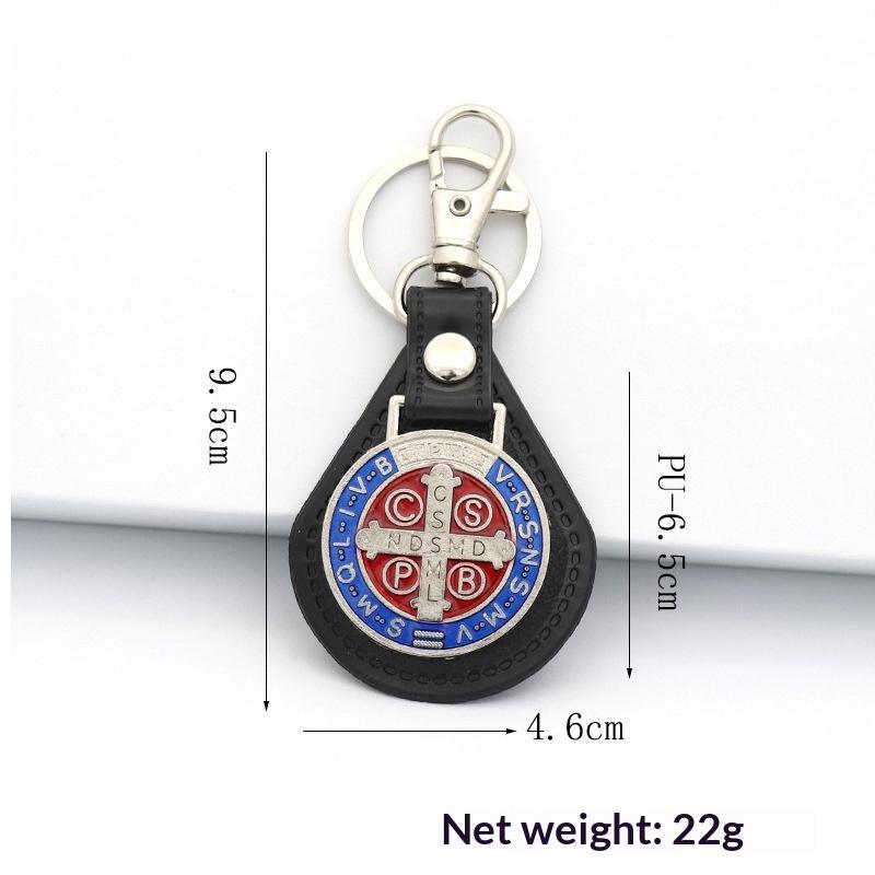 St Benedict PU Leather Keychain Religious Pendant Keyring Lightweight for Personal Accessory Church Event Gift