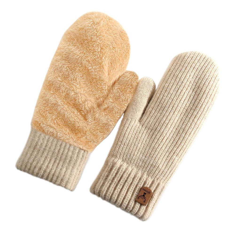 Plush Thickened Warm Finger Mittens Double Layer Warm Knitted Gloves Fashion Gloves Cold Outdoor