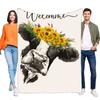 Welcome Home Cow Blanket Floral Print Soft Cozy Sofa Throw for Living Room Bedroom Decorative Gift Perfect for Farmhouse Lovers